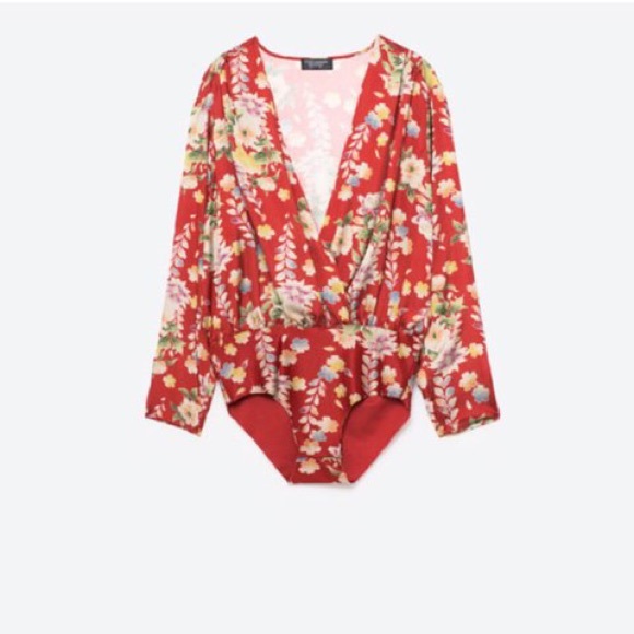 Zara Tops - Zara Red Floral Bodysuit